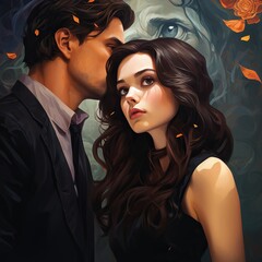 illustration of beautiful girl next to the man, Generative ai