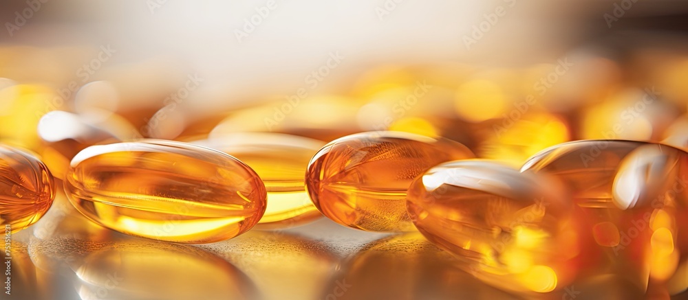 Poster diverse array of vibrant orange medication pills for health and wellness concepts