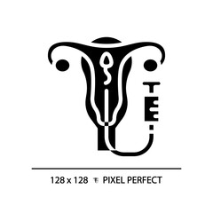 Intrauterine insemination black glyph icon. Artificial impregnation. Reproductive technologies. Medical fecundacion. Silhouette symbol on white space. Solid pictogram. Vector isolated illustration