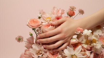 Gentle Hands Amidst a Soft Floral Arrangement