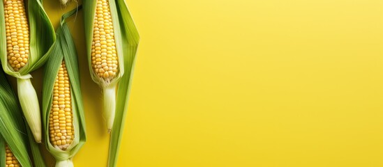 Vibrant Fresh Corn on Cheerful Yellow Background, Organic Agriculture Harvest Concept
