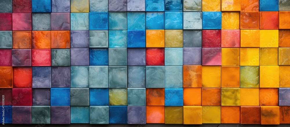 Aufkleber Vibrant Array of Multicolored Building Blocks Displayed on a Colorful Wall
