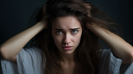 Frustrated Young Lady with Tangled Hair - obrazy, fototapety, plakaty