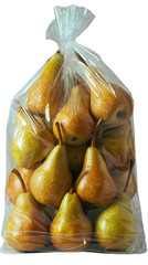pears packed in polythene, transparent plastic bag of pears