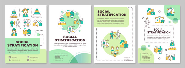 Social stratification green brochure template. Leaflet design with linear icons. Editable 4 vector layouts for presentation, annual reports. Arial-Black, Myriad Pro-Regular fonts used