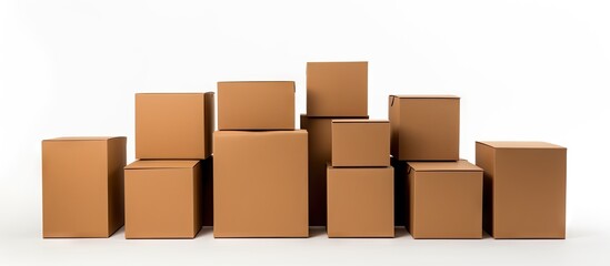 Obraz premium Stacked Cardboard Boxes in a Messy Warehouse, Storage Room Concept