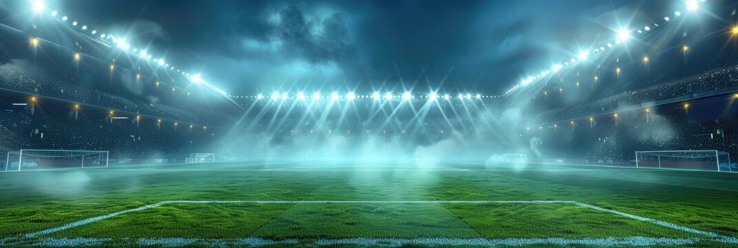 Athletic stadium with a backdrop of lights. Generative Ai.