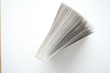 1 Open book standing. isolated on white background. cover leaf of paperbacks. Mock-up for printing products and presentations.One opened hard cover notebook or magazine.  book pages in front of.