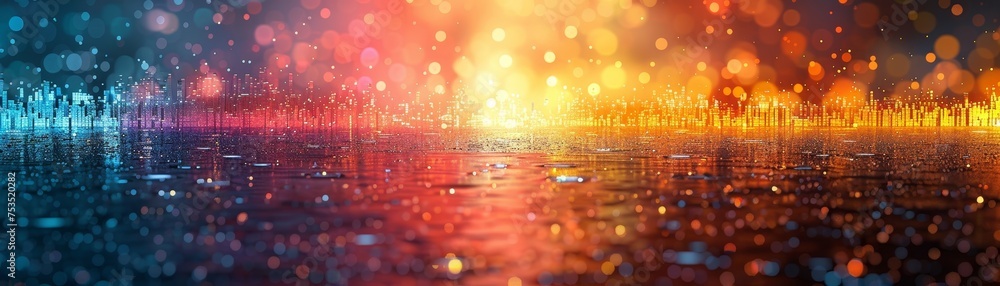 Poster mosaic tiles create an ethereal glow in a retro abstract ambiance.