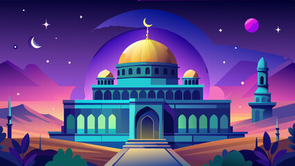 Fototapeta premium mosque at night vector illustration 