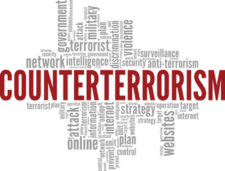 Counterterrorism word cloud conceptual design isolated on white background.