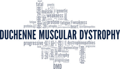 DMD Duchenne Muscular Dystrophy word cloud conceptual design isolated on white background.