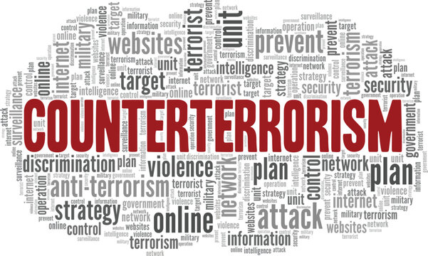 Counterterrorism word cloud conceptual design isolated on white background.