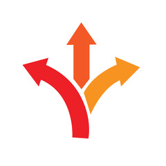 Three way direction arrows. Simple color triple arrow heads sign 0 9 8