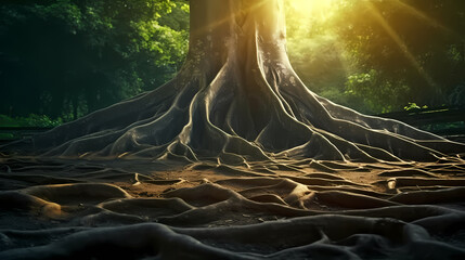 Close-up of tree roots in soil, underground texture