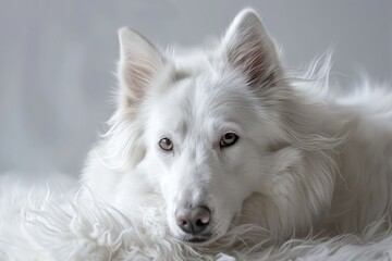 Sophisticated White Border Collie in Thoughtful Repose Against Dark - Generative AI