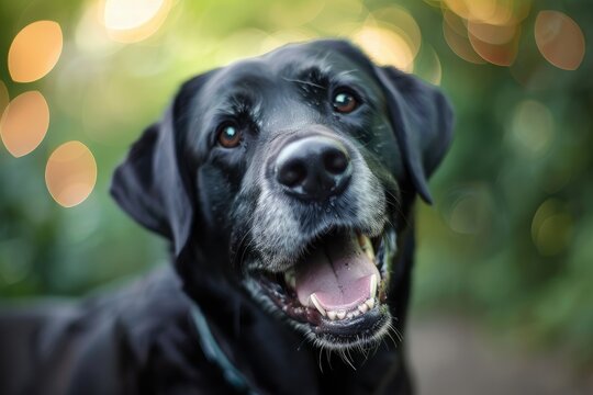 Delighted Black Labrador with Gleaming Eyes in Lush Serenity - Generative AI