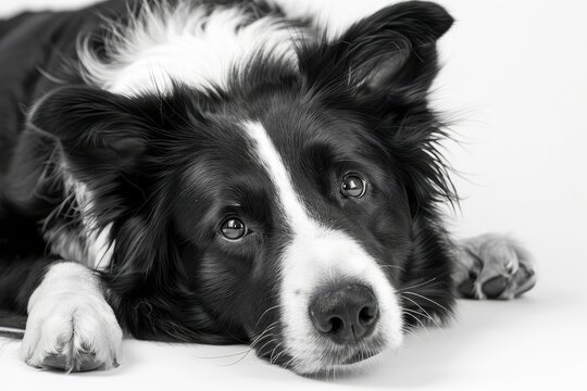 Soulful Border Collie Resting Peacefully in Monochrome Elegance - Generative AI