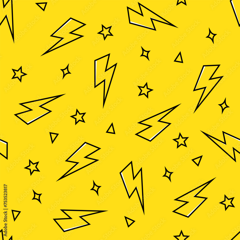 Poster lightning bolt seamless pattern. thunder endless background.
