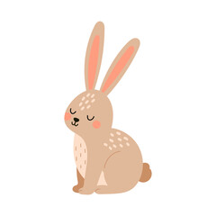 Cute boho little Easter bunny. Cartoon rabbit character for kids cards, baby shower, invitation, poster. Vector stock illustration