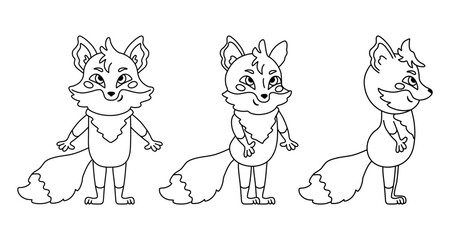 Funny cartoon fox. Character design. Vector illustration set.