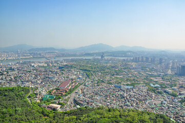韓国ソウルの南山タワーから見たソウル市街風景