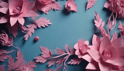 A serene blend of pink and blue paper flowers and leaves, evoking a gentle, soothing ambiance.