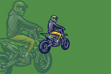 Motocross vector logo featuring a green motorcycle against a green background, epitomizing the essence of off-road racing in vibrant green hues.