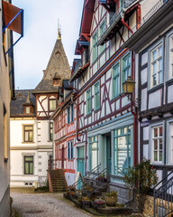 Beautiful narrow alley in old town of Idstein, Germany