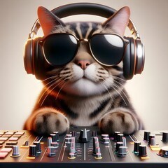 A cool cat with sunglasses playing dj