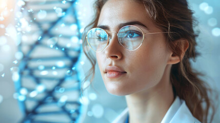 Woman in a genetics lab researching genetic disorders - obrazy, fototapety, plakaty