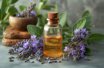 Obraz na płótnie Canvas bottle with lavender essential oil