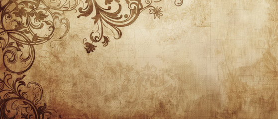 A brown and white background with a floral design