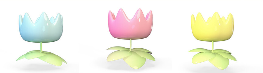 set cartoon flowers on a white background 3D rendering