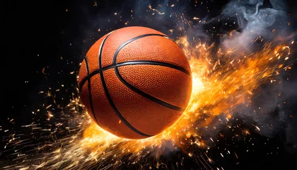 Foto op Aluminium Basketball ball with fire effect and sparks © Bits and Splits
