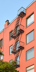 Residential building with fire escape, New York City, USA. - 753528038