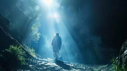 A peaceful scene of Jesus Christ as a light-bringer, shining in darkness, providing hope and guidance.