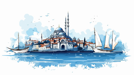 Road to Istanbul freehand draw cartoon vector illustration - obrazy, fototapety, plakaty