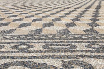 Beautiful cobblestone pavement in The Republic Square in Elvas town