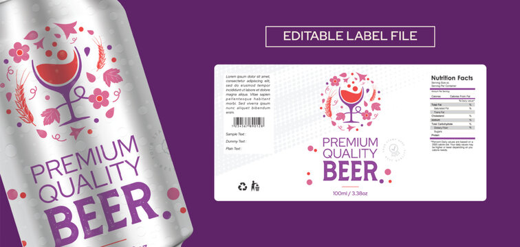 Beer Can label design, Wine label design, Liquor can label design, Brewery packaging crafted beer handmade premium quality label template design editable illustration file