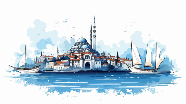 Road to Istanbul freehand draw cartoon vector illustration