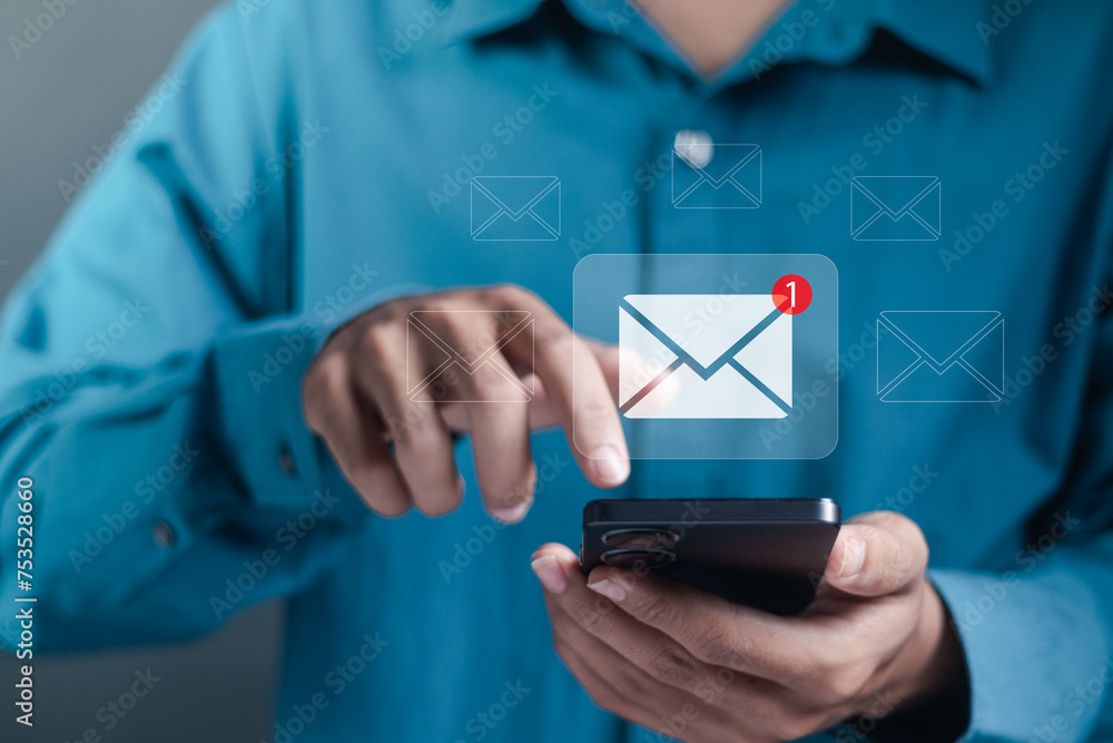 Poster email marketing concept, email with notification alert, direct selling project in customer list busi