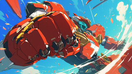 anime mechanical technology red ranger from heroic pose - obrazy, fototapety, plakaty