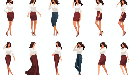 Set of poses of beautiful women in neat clothes gest