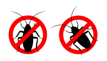 No cockroach sign. Insect danger warning sign. Anti insect symbol. Stop insect icon. 