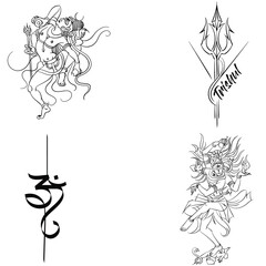 	
Set of lord shiva mahashivratri om trishul tattoo vector line illustration - obrazy, fototapety, plakaty