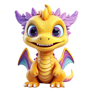 Yellow and purple dragon cartoon 3D model