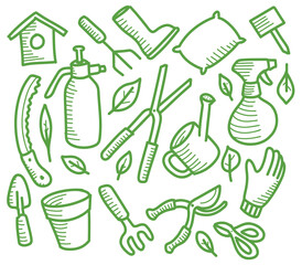 Gardening doodle art vector illustration line art