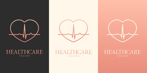 Heartbeat medical logotype. Logo set with three variants in different colors. Best for web, print, polygraphy, businesscards, signboards, logo and branding design.