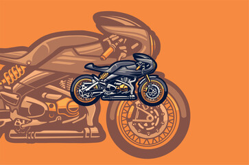 Supermoto vector logo with gray motorcycle against an orange background, capturing the essence of speed and excitement in supermoto racing.